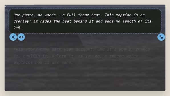 An Overlay beat: a caption riding on top of the beat behind it.